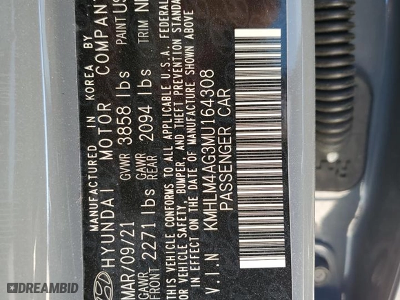 2021 Hyundai Elantra SEL with VIN KMHLM4AG3MU164308, listed as a Copart auction lot 49637275 with 21,908 mi miles and Salvage Title. Bid and sale history available at carsss.com. Image 13.