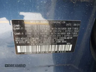 2021 Subaru Ascent Touring с VIN 4S4WMARD9M3473972, выставлен на аукционе IAAI как лот 42263370 с пробегом 55 535 миль миль и . История ставок и продаж доступна на DreamBid. Изображение 9.