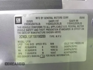 2006 Chevrolet Equinox LS with VIN 2CNDL13F766190289, listed as a IAAI auction lot 41722531 with 1 mi miles. Bid and sale history available at carsss.com. Image 9.
