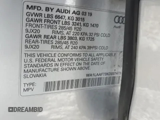 2019 Audi Q7 Premium Plus with VIN WA1LAAF73KD037473, listed as a Copart auction lot 58695665 with 33,707 mi miles and Non repairable. Bid and sale history available at DreamBid. Image 13.