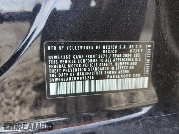 2017 Volkswagen Golf GTI Autobahn with VIN 3VW547AU7HM076275, listed as a Copart auction lot 66288124 with 94,669 mi miles and Salvage Title. Bid and sale history available at carsss.com. Image 14.
