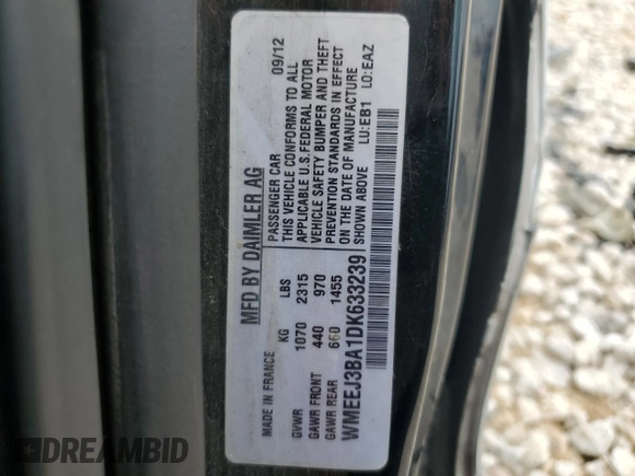 2013 Smart fortwo Pure with VIN WMEEJ3BA1DK633239, listed as a Copart auction lot 54829205 with 147,647 mi miles and Salvage Title. Bid and sale history available at carsss.com. Image 12.