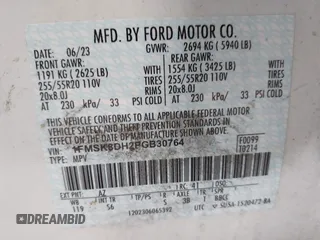 2023 Ford Explorer XLT with VIN 1FMSK8DH2PGB30764, listed as a IAAI auction lot 41608272 with 33,952 mi miles. Bid and sale history available at carsss.com. Image 9.