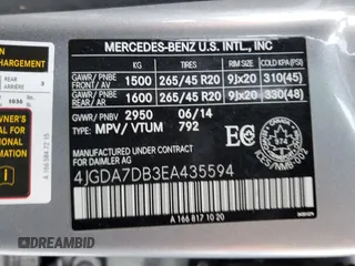 2014 Mercedes-Benz M 550 with VIN 4JGDA7DB3EA435594, listed as a Copart auction lot 87638055 with 227,256 mi miles and Salvage title. Bid and sale history available at DreamBid. Image 13.
