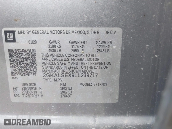 2020 GMC Terrain Denali with VIN 3GKALSEX9LL239717, listed as a IAAI auction lot 42412105 with 94,851 mi miles and . Bid and sale history available at DreamBid. Image 9.