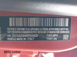 2021 Jeep Renegade Upland Edition with VIN ZACNJDAB4MPN34528, listed as a IAAI auction lot 41739558 with 37,968 mi miles. Bid and sale history available at carsss.com. Image 9.