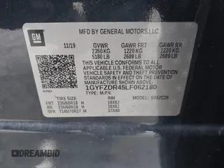 2020 Cadillac XT4 AWD Premium Luxury with VIN 1GYFZDR45LF062180, listed as a IAAI auction lot 41599215 with 105,350 mi miles. Bid and sale history available at carsss.com. Image 9.