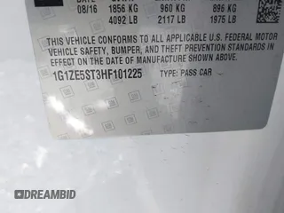 2017 Chevrolet Malibu LT with VIN 1G1ZE5ST3HF101225, listed as a IAAI auction lot 41891654 with 109,491 mi miles and . Bid and sale history available at DreamBid. Image 9.