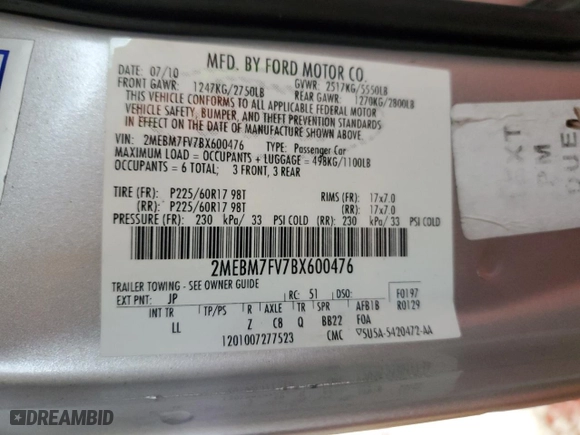 2011 Mercury Grand Marquis LS with VIN 2MEBM7FV7BX600476, listed as a Copart auction lot 43586955 with 0 mi miles and Salvage Title. Bid and sale history available at carsss.com. Image 13.