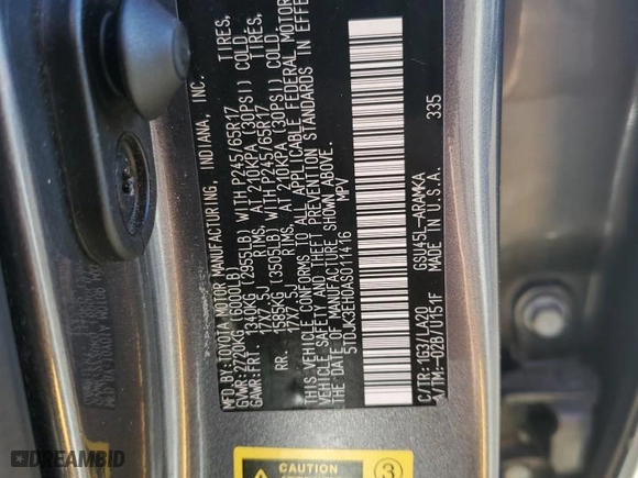 2010 Toyota Highlander SE with VIN 5TDJK3EH0AS011416, listed as a Copart auction lot 42834695 with 175,402 mi miles and Salvage Title. Bid and sale history available at carsss.com. Image 14.