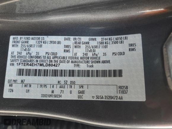 2021 Ford Ranger XL with VIN 1FTER4EH7MLD80427, listed as a Copart auction lot 45927235 with 29,663 mi miles and Salvage Title. Bid and sale history available at DreamBid. Image 15.