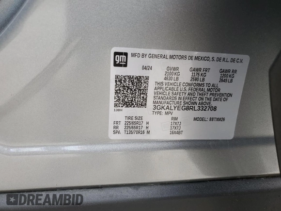 2024 GMC Terrain AT4 with VIN 3GKALYEG8RL332708, listed as a Copart auction lot 47692825 with 176 mi miles and Salvage Title. Bid and sale history available at carsss.com. Image 15.