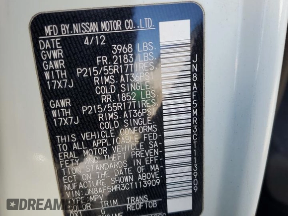 2012 Nissan Juke S with VIN JN8AF5MR3CT113909, listed as a Copart auction lot 53168675 with 0 mi miles and Salvage Title. Bid and sale history available at carsss.com. Image 14.