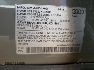 2020 Audi SQ5 Premium Plus with VIN WA1B4AFY7L2015730, listed as a Copart auction lot 60477453 with 36,680 mi miles and . Bid and sale history available at DreamBid. Image 13.