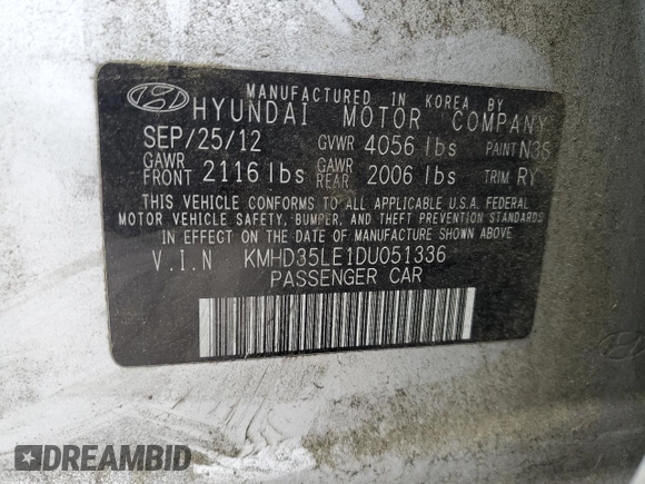 2013 Hyundai Elantra с VIN KMHD35LE1DU051336, выставлен на аукционе Copart как лот 58226465 с пробегом 124 894 миль миль и Списание • Salvage title. История ставок и продаж доступна на DreamBid. Изображение 12.