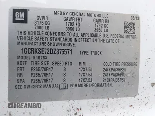 2013 Chevrolet Silverado 1500 LT with VIN 1GCRKSE72DZ375571, listed as a IAAI auction lot 41935839 with 81,696 mi miles and . Bid and sale history available at DreamBid. Image 9.
