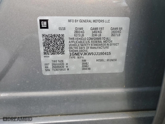 2018 Chevrolet Traverse Premier with VIN 1GNEVJKW9JJ190415, listed as a Copart auction lot 51465035 with 41,344 mi miles and Salvage Title. Bid and sale history available at carsss.com. Image 15.