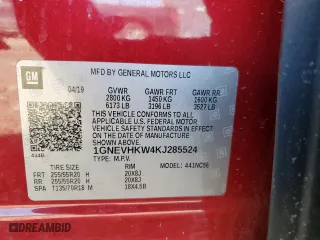 2019 Chevrolet Traverse LT Leather with VIN 1GNEVHKW4KJ285524, listed as a Copart auction lot 48745475 with 126,251 mi miles and Non Repairable. Bid and sale history available at carsss.com. Image 13.