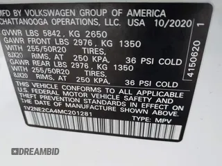 2021 Volkswagen Atlas SE z VIN 1V2NE2CA4MC201281, wystawiony jako IAAI lot #41242760 z przebiegiem 95 209 mil mil oraz . Historia ofert i sprzedaży dostępna na DreamBid. Obrazek 9.