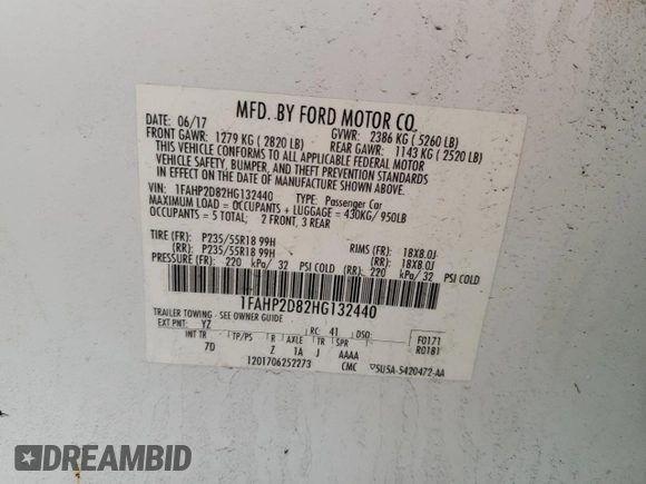 2017 Ford Taurus SE с VIN 1FAHP2D82HG132440, выставлен на аукционе Copart как лот 42788435 с пробегом 100 400 миль миль и Списание • Salvage title. История ставок и продаж доступна на DreamBid. Изображение 15.