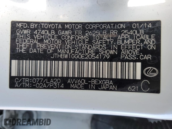 2014 Lexus ES 300h z VIN JTHBW1GG0E2054179, wystawiony jako Copart lot #50954155 z przebiegiem 226 722 mil mil oraz Szkoda całkowita • Salvage title. Historia ofert i sprzedaży dostępna na DreamBid. Obrazek 14.