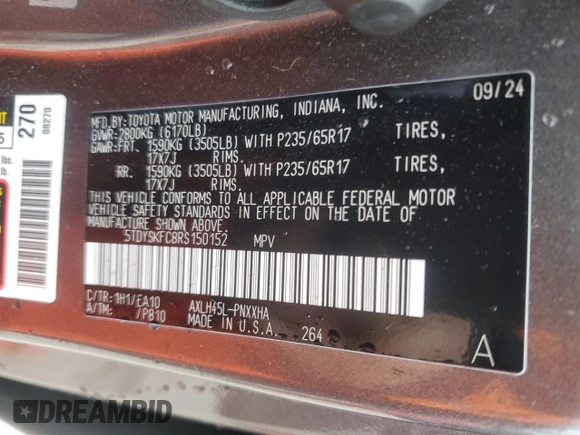 2024 Toyota Sienna XLE with VIN 5TDYSKFC8RS150152, listed as a Copart auction lot 86604424 with 22,485 mi miles and Salvage Title. Bid and sale history available at DreamBid. Image 13.