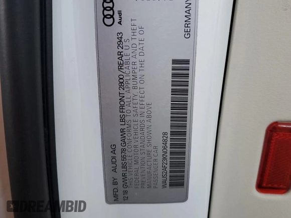 2019 Audi A7 Prestige with VIN WAUS2AF23KN064828, listed as a Copart auction lot 51210704 with 105,037 mi miles and Salvage Title. Bid and sale history available at carsss.com. Image 12.