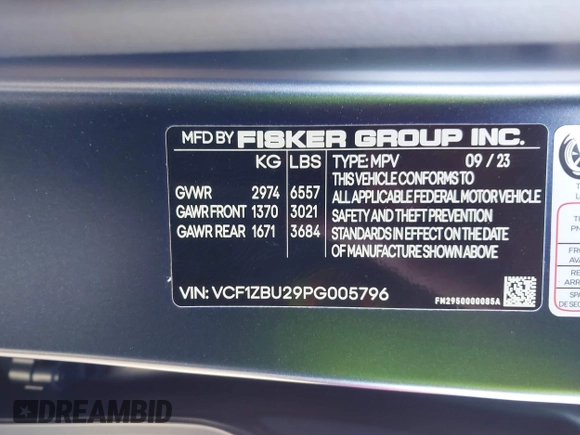 2023 Fisker Ocean One z VIN VCF1ZBU29PG005796, wystawiony jako IAAI lot #41136320 z przebiegiem 14 032 mil mil oraz . Historia ofert i sprzedaży dostępna na DreamBid. Obrazek 9.