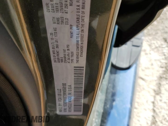 2021 Ram 1500 Big Horn with VIN 1C6SRFBT9MN558180, listed as a Copart auction lot 44503755 with 55,051 mi miles and Salvage Title. Bid and sale history available at carsss.com. Image 12.