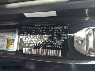 2019 Kia Sorento LX with VIN 5XYPGDA34KG433960, listed as a IAAI auction lot 41303230 with 106,171 mi miles. Bid and sale history available at carsss.com. Image 9.