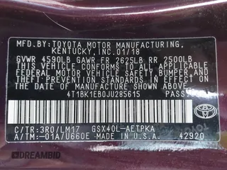2018 Toyota Avalon XLE with VIN 4T1BK1EB0JU285615, listed as a IAAI auction lot 41903212 with Not Provided miles and . Bid and sale history available at DreamBid. Image 9.