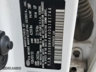 2013 Kia Optima LX with VIN 5XXGM4A74DG181744, listed as a Copart auction lot 51662345 with 167,836 mi miles and Salvage Title. Bid and sale history available at carsss.com. Image 14.