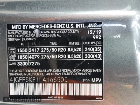 2020 Mercedes-Benz GLS 450 z VIN 4JGFF5KE1LA166505, wystawiony jako Copart lot #57130725 z przebiegiem 93 262 mil mil oraz Czysty tytuł • Clean title. Historia ofert i sprzedaży dostępna na DreamBid. Obrazek 13.
