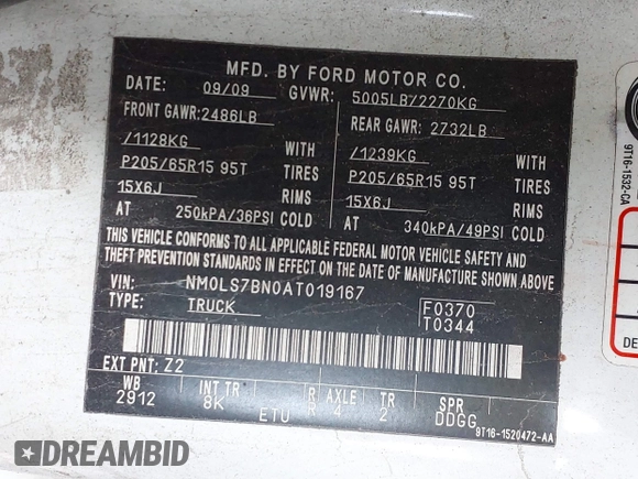 2010 Ford Transit Connect XLT с VIN NM0LS7BN0AT019167, выставлен на аукционе IAAI как лот 41453067 с пробегом 435 923 миль миль и . История ставок и продаж доступна на DreamBid. Изображение 9.