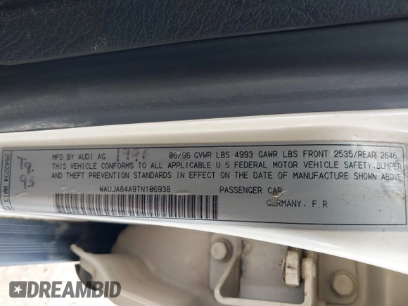 1996 Audi A6 z VIN WAUJA84A9TN106938, wystawiony jako IAAI lot #42287751 z przebiegiem 163 427 mil mil oraz . Historia ofert i sprzedaży dostępna na DreamBid. Obrazek 9.