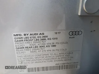 2018 Audi SQ5 with VIN WA1C4BFY9J2110569, listed as a Copart auction lot 79781664 with 71,841 mi miles and Salvage Title. Bid and sale history available at DreamBid. Image 12.