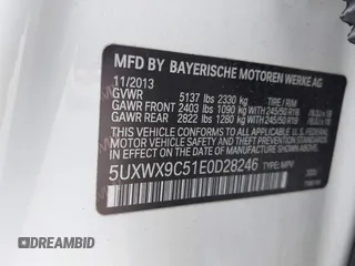 2014 BMW X3 xDrive28i with VIN 5UXWX9C51E0D28246, listed as a IAAI auction lot 41901264 with 177,651 mi miles and . Bid and sale history available at DreamBid. Image 9.