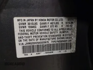 2010 Honda Fit with VIN JHMGE8H29AS020675, listed as a IAAI auction lot 41832465 with 212,713 mi miles. Bid and sale history available at carsss.com. Image 9.