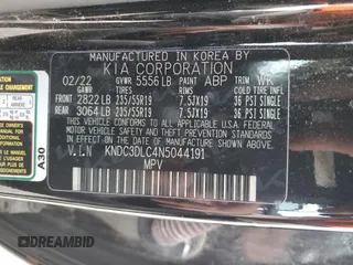 2022 Kia EV6 Wind with VIN KNDC3DLC4N5044191, listed as a Copart auction lot 80761094 with 57,009 mi miles and Salvage Title. Bid and sale history available at carsss.com. Image 13.