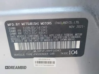 2022 Mitsubishi Mirage ES z VIN ML32FUFJXNHF02043, wystawiony jako IAAI lot #41898586 z przebiegiem 52 047 mil mil oraz . Historia ofert i sprzedaży dostępna na DreamBid. Obrazek 9.