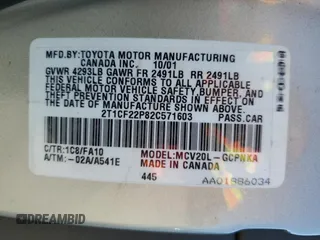 2002 Toyota Solara SE with VIN 2T1CF22P82C571603, listed as a Copart auction lot 61211805 with 157,570 mi miles and Salvage title. Bid and sale history available at DreamBid. Image 12.