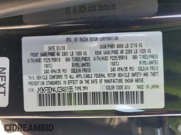 2018 Mazda CX-5 Grand Touring with VIN JM3KFBDM4J0348165, listed as a Copart auction lot 62733665 with 80,693 mi miles and Salvage title. Bid and sale history available at DreamBid. Image 13.
