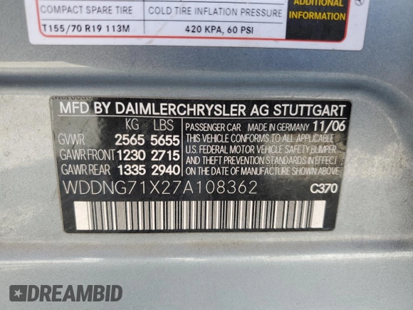 2007 Mercedes-Benz S 550 z VIN WDDNG71X27A108362, wystawiony jako Copart lot #58096325 z przebiegiem 224 874 mil mil oraz Szkoda całkowita • Salvage title. Historia ofert i sprzedaży dostępna na DreamBid. Obrazek 12.