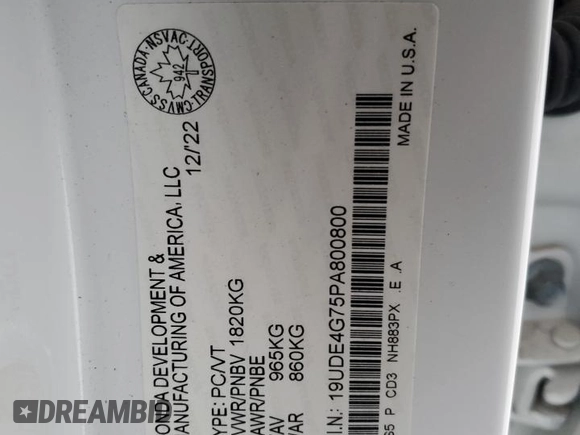 2023 Acura Integra Technology with VIN 19UDE4G75PA800800, listed as a Copart auction lot 85042484 with Not provided miles and Salvage title. Bid and sale history available at DreamBid. Image 12.