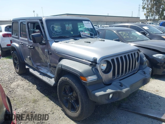 2021 Jeep Wrangler Unlimited Sport Altitude with VIN 1C4HJXDGXMW662493, listed as a IAAI auction lot 41288957 with 64,808 mi miles and . Bid and sale history available at DreamBid. Image 1.