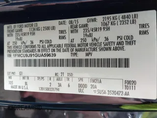 2016 Ford Escape Titanium with VIN 1FMCU9J91GUA59639, listed as a IAAI auction lot 41058369 with 138,046 mi miles. Bid and sale history available at carsss.com. Image 9.