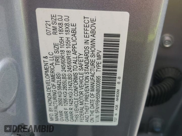 2022 Honda Pilot EX-L with VIN 5FNYF6H55NB000895, listed as a Copart auction lot 64764535 with 150,157 mi miles and Clean title. Bid and sale history available at DreamBid. Image 12.