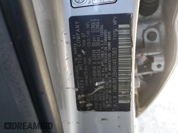 2006 Hyundai Tucson GL with VIN KM8JM12B46U461583, listed as a Copart auction lot 51854405 with 146,951 mi miles and Salvage Title. Bid and sale history available at carsss.com. Image 14.