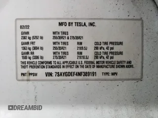 2022 Tesla Model Y Performance z VIN 7SAYGDEF4NF389191, wystawiony jako Copart lot #61443135 z przebiegiem 70 612 mil mil oraz Szkoda całkowita • Salvage title. Historia ofert i sprzedaży dostępna na DreamBid. Obrazek 12.