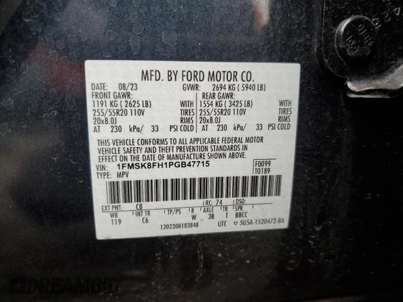 2023 Ford Explorer Limited with VIN 1FMSK8FH1PGB47715, listed as a Copart auction lot 50029495 with 11,238 mi miles and Salvage Title. Bid and sale history available at carsss.com. Image 14.